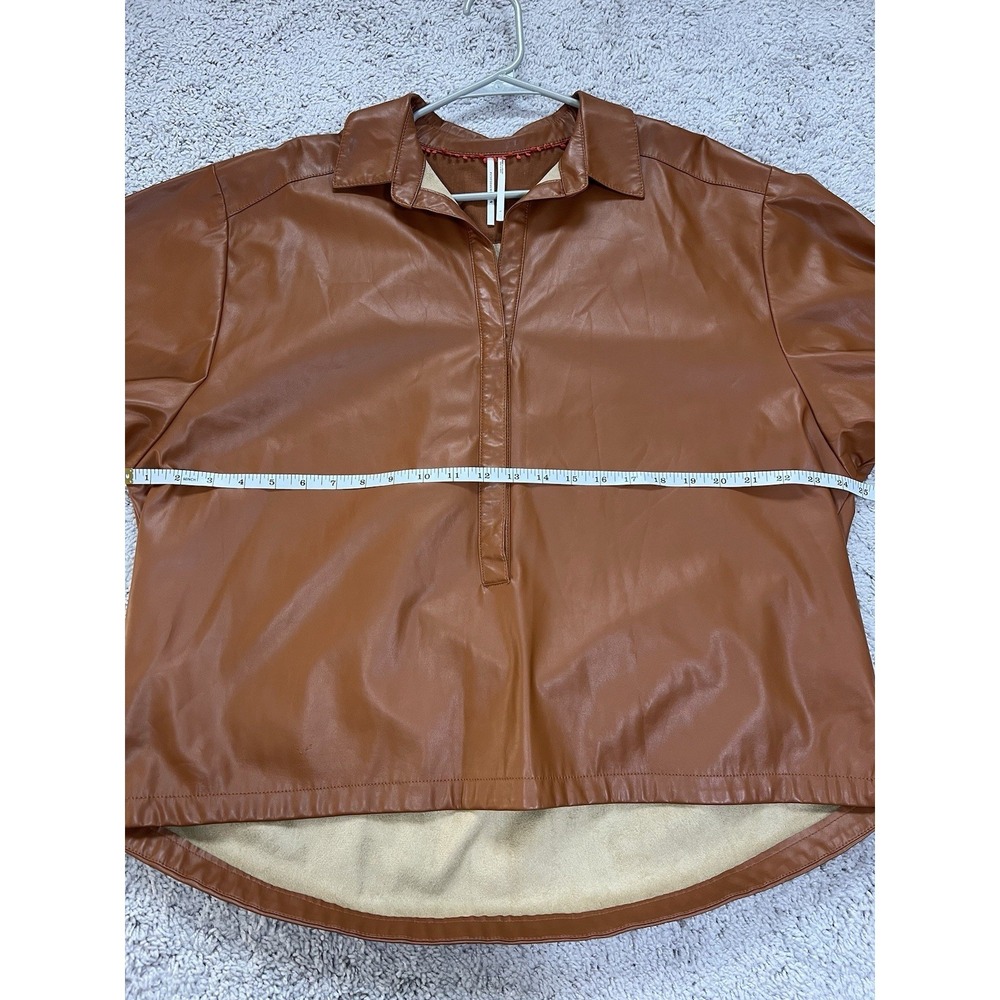Anthropologie‎ Faux Leather Oversized Button Down Shirt Size Large Cedar Brown - Picture 7 of 7